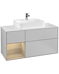 Villeroy und Boch Finion Waschtischunterschrank F161PCGJ 120cm, Abdeckplatte white matt, Regal links Oak Veneer, Light grey matt