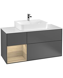 Villeroy und Boch Finion Waschtischunterschrank F161PCGK 120cm, Abdeckplatte white matt, Regal links Oak Veneer, Anthracite matt
