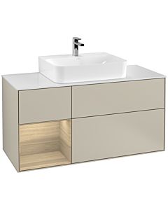 Villeroy und Boch Finion Villeroy und Boch F161PCHH 120cm, plaque de finition blanc mat, étagère à gauche Oak Veneer , Sand Matt Lacquer