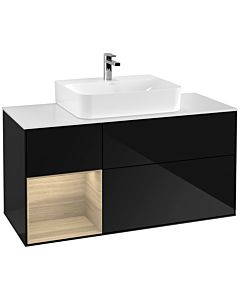 Villeroy und Boch Finion Waschtischunterschrank F161PCPH 120cm, Abdeckplatte white matt, Regal links Oak Veneer, Glossy Black Lacquer