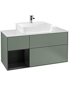 Villeroy und Boch Finion Villeroy und Boch F161PDGM 120cm, plaque de recouvrement blanc mat, étagère gauche laqué noir mat, Olive Matt Lacquer