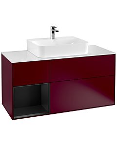 Villeroy und Boch Finion Villeroy und Boch F161PDHB 120cm, couvercle blanc mat, étagère gauche laqué noir mat, Peony Matt