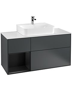 Villeroy und Boch Finion Waschtischunterschrank F161PDHG 120cm, Abdeckplatte white matt, Regal links Black matt lacquer, Midnight Blue Matt Lacquer