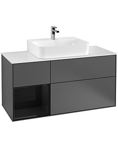 Villeroy und Boch Finion Waschtischunterschrank F161PHGK 120cm, Abdeckplatte white matt, Regal links Glossy Black Lacquer, Anthracite matt