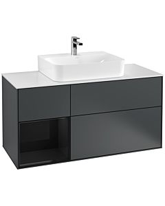 Villeroy und Boch Finion Waschtischunterschrank F161PHHG 120cm, Abdeckplatte white matt, Regal links Glossy Black Lacquer, Midnight Blue Matt Lacquer