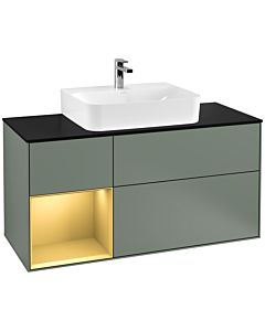 Villeroy und Boch Finion Waschtischunterschrank F162HFGM 120cm, Abdeckplatte black matt, Regal links Gold matt, Olive Matt Lacquer