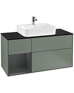 Villeroy und Boch Finion Waschtischunterschrank F162HGGM 120cm, Abdeckplatte black matt, Regal links Midnight Blue Matt Lacquer, Olive Matt Lacquer