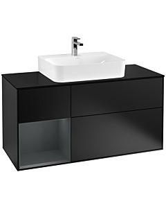 Villeroy und Boch Finion Waschtischunterschrank F162HGPD 120cm, Abdeckplatte black matt, Regal links Midnight Blue Matt Lacquer, Black matt lacquer