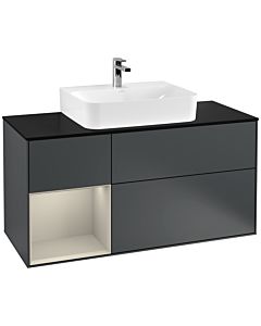 Villeroy und Boch Finion Waschtischunterschrank F162HHHG 120cm, Abdeckplatte black matt, Regal links Sand Matt Lacquer, Midnight Blue Matt Lacquer