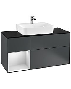 Villeroy und Boch Finion Waschtischunterschrank F162MTHG 120cm, Abdeckplatte black matt, Regal links White matt lacquer, Midnight Blue Matt Lacquer