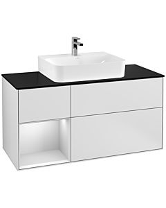 Villeroy und Boch Finion Villeroy und Boch F162MTMT 120cm, plaque de finition noir mat, étagère gauche laqué blanc mat, laqué blanc mat