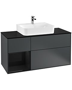 Villeroy und Boch Finion Waschtischunterschrank F162PHHG 120cm, Abdeckplatte black matt, Regal links Glossy Black Lacquer, Midnight Blue Matt Lacquer