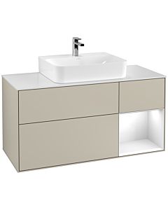 Villeroy und Boch Finion Villeroy und Boch F171GFHH 120cm, plaque de finition blanc mat, étagère à droite Laque blanc brillant, Sand Matt Lacquer