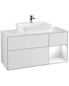 Villeroy und Boch Finion Villeroy und Boch F171GFMT 120cm, couvercle blanc mat, étagère à droite laqué blanc brillant, laqué blanc mat