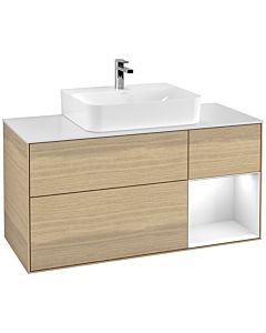 Villeroy und Boch Finion Villeroy und Boch F171GFPC 120cm, plaque de finition blanc mat, étagère à droite Laque blanc brillant, Oak Veneer