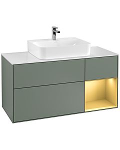 Villeroy und Boch Finion Waschtischunterschrank F171HFGM 120cm, Abdeckplatte white matt, Regal rechts Gold matt, Olive Matt Lacquer