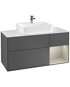 Villeroy und Boch Finion Waschtischunterschrank F171HHGK 120cm, Abdeckplatte white matt, Regal rechts Sand Matt, Anthracite matt