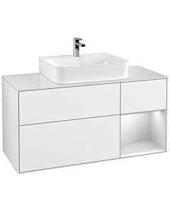 Villeroy und Boch Finion Villeroy und Boch F171MTGF 120cm, plaque de recouvrement blanc mat, étagère à droite laqué blanc mat, laqué blanc brillant