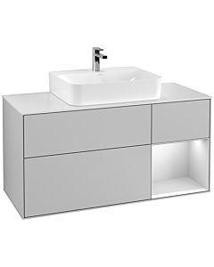 Villeroy und Boch Finion Villeroy und Boch F171MTGJ 120cm, plaque de recouvrement blanc mat, étagère à droite laqué blanc mat, gris clair mat
