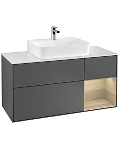 Villeroy und Boch Finion Waschtischunterschrank F171PCGK 120cm, Abdeckplatte white matt, Regal rechts Oak Veneer, Anthracite matt