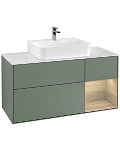 Villeroy und Boch Finion Waschtischunterschrank F171PCGM 120cm, Abdeckplatte white matt, Regal rechts Oak Veneer, Olive Matt Lacquer