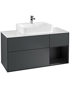 Villeroy und Boch Finion Waschtischunterschrank F171PDHG 120cm, Abdeckplatte white matt, Regal rechts Black matt lacquer, Midnight Blue Matt Lacquer