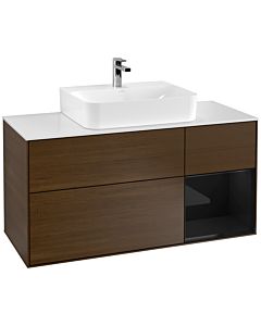 Villeroy und Boch Finion Waschtischunterschrank F171PHGN 120cm, Abdeckplatte white matt, Regal rechts Glossy Black Lacquer, Walnut veneer