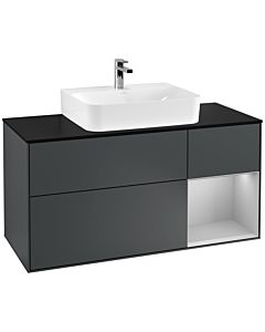 Villeroy und Boch Finion Waschtischunterschrank F172GJHG 120cm, Abdeckplatte black matt, Regal rechts Light grey matt, Midnight Blue Matt Lacquer