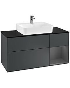 Villeroy und Boch Finion Waschtischunterschrank F172GKHG 120cm, Abdeckplatte black matt, Regal rechts Anthracite matt, Midnight Blue Matt Lacquer
