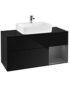 Villeroy und Boch Finion Villeroy und Boch Finion F172GKPH 120cm, cover plate black matt, shelf on the right anthracite matt, Glossy Black Lacquer