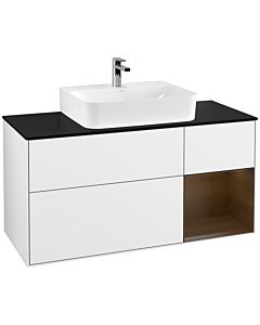Villeroy und Boch Finion Villeroy und Boch Finion F172GNGF 120cm, cover plate black matt, shelf on the right walnut veneer, glossy white lacquer