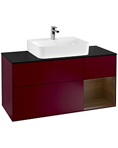 Villeroy und Boch Finion Waschtischunterschrank F172GNHB 120cm, Abdeckplatte black matt, Regal rechts Walnut veneer, Peony Matt