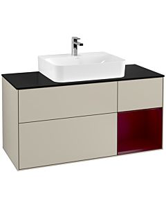 Villeroy und Boch Finion Waschtischunterschrank F172HBHH 120cm, Abdeckplatte black matt, Regal rechts Peony, Sand Matt Lacquer