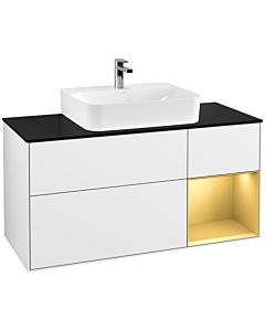 Villeroy und Boch Finion Villeroy und Boch F172HFGF 120cm, plaque de finition noir mat, étagère droite or mat, laqué blanc brillant