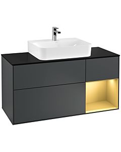 Villeroy und Boch Finion Waschtischunterschrank F172HFHG 120cm, Abdeckplatte black matt, Regal rechts Gold matt, Midnight Blue Matt Lacquer