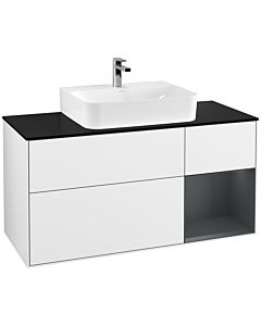 Villeroy und Boch Finion Waschtischunterschrank F172HGGF 120cm, Abdeckplatte black matt, Regal rechts Midnight Blue Matt Lacquer, Glossy white lacquer