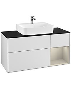 Villeroy und Boch Finion Villeroy und Boch F172HHMT 120cm, plaque de finition noir mat, étagère à droite Sand mat, blanc laqué mat