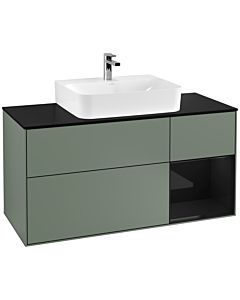 Villeroy und Boch Finion Waschtischunterschrank F172PHGM 120cm, Abdeckplatte black matt, Regal rechts Glossy Black Lacquer, Olive Matt Lacquer