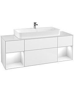 Villeroy und Boch Finion Villeroy und Boch F211GFGF 160cm, plaque de finition blanc mat, étagères laqué blanc brillant, laqué blanc brillant