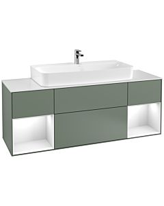 Villeroy und Boch Finion Villeroy und Boch F211GFGM 160cm, plaque de finition blanc mat, étagères laqué blanc brillant, Olive Matt Lacquer