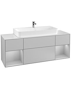 Villeroy und Boch Finion Waschtischunterschrank F211GJGJ 160cm, Abdeckplatte white matt, Regale Light grey matt lacquer, Light grey matt