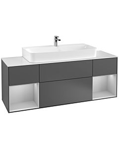 Villeroy und Boch Finion Waschtischunterschrank F211GJGK 160cm, Abdeckplatte white matt, Regale Light grey matt lacquer, Anthracite matt
