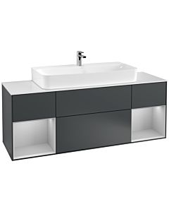 Villeroy und Boch Finion Waschtischunterschrank F211GJHG 160cm, Abdeckplatte white matt, Regale Light grey matt lacquer, Midnight Blue Matt Lacquer