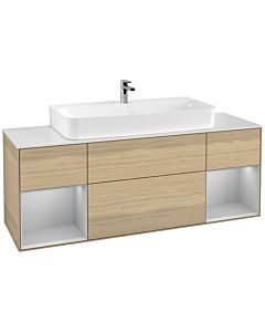 Villeroy und Boch Finion Waschtischunterschrank F211GJPC 160cm, Abdeckplatte white matt, Regale Light grey matt lacquer, Oak Veneer