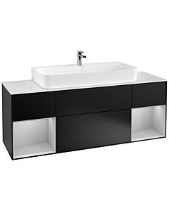 Villeroy und Boch Finion Waschtischunterschrank F211GJPD 160cm, Abdeckplatte white matt, Regale Light grey matt lacquer, Black matt lacquer