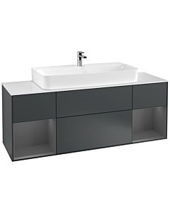 Villeroy und Boch Finion Waschtischunterschrank F211GKHG 160cm, Abdeckplatte white matt, Regale Anthracite matt lacquer, Midnight Blue Matt Lacquer