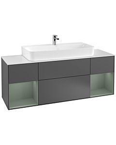 Villeroy und Boch Finion Waschtischunterschrank F211GMGK 160cm, Abdeckplatte white matt, Regale Olive matt lacquer, Anthracite matt