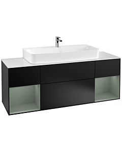 Villeroy und Boch Finion Villeroy und Boch F211GMPD 160cm, plaque de recouvrement blanc mat, étagères laqué mat olive, laqué mat noir