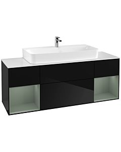 Villeroy und Boch Finion Villeroy und Boch F211GMPH 160cm, plaque de finition blanc mat, étagères laqué mat olive, Glossy Black Lacquer