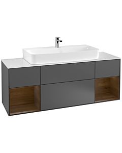 Villeroy und Boch Finion Waschtischunterschrank F211GNGK 160cm, Abdeckplatte white matt, Regale Walnut veneer, Anthracite matt
